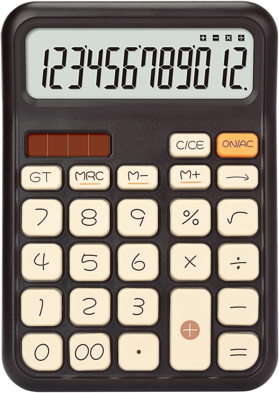 Pendancy Calculators Desktop, Basic 4 Function Handheld Desk Calculator with Solar Battery Dual Power, 12 Digit Large LCD Display Big Button for Office School Home Use (Brown)