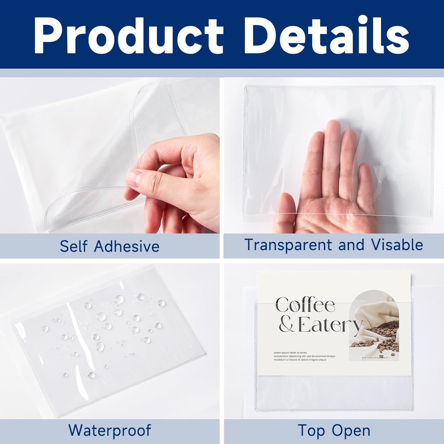 36Pcs Adhesive 4" x 6" Index Card Pockets, Clear Label Holders with Top Open for Loading, Plastic Pocket Sleeves for Organizing Storage Bins, Library Cards, Shelves