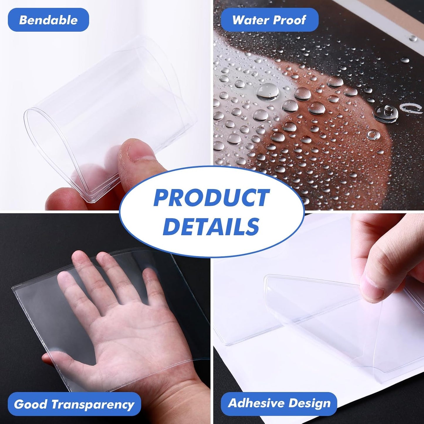 Circloophs 100 Packs Self Adhesive Index Card Pockets with Index Card, 1.9”x 2.7” Adhesive Label Holders – Plastic Clear Adhesive Label Pockets for Storage Bins, Locker, Shelves, Library, Office