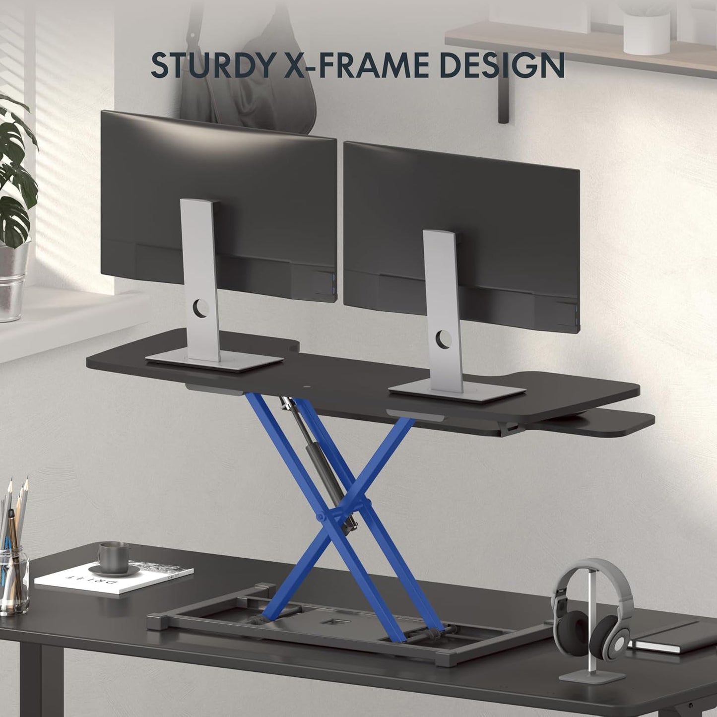 FLEXISPOT 40" Wide Standing Desk Converter Sit to Stand up Riser Height Adjustable Computer Workstation with Spacious 2-Tier Desktop, Black