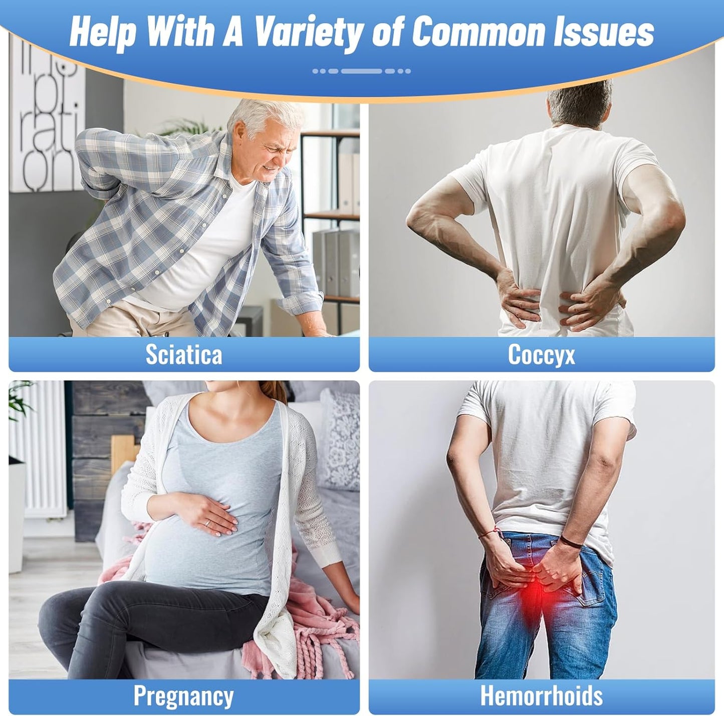 CloudBliss Donut Pillow Seat Cushion for Tailbone Pain Relief and Hemorrhoids, Memory Foam Seat Chair Cushion for Postpartum Pregnancy, Seat Cushions for Men and Women for Home & Office, (Blue-XL)