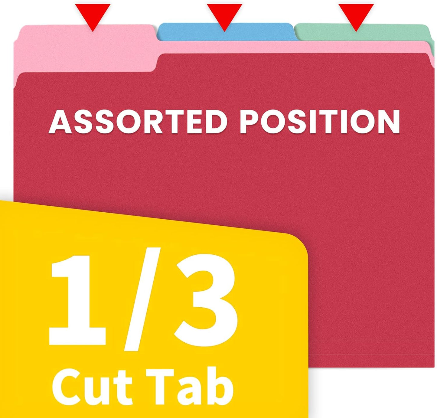 SUNEE File Folders Letter Size 10 Assorted Colors, 100 Pack Folders for Documents 1/3-Cut Tabs, Colored File Folders Office Home School for Documents Files Paper