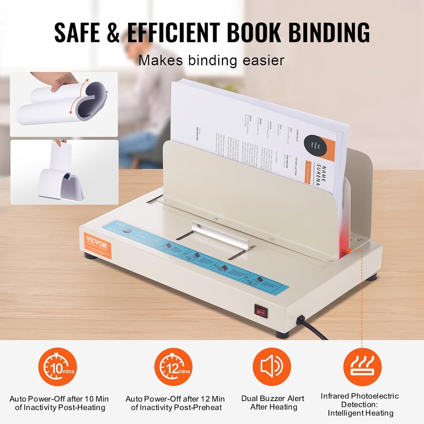 VEVOR Thermal Binding Machine, 500 Sheets Capacity Book Binding Machine, Thermal Book Binder 50mm Binding Thickness A3(Short Edge)/A4/A5 Document, with Infrared Optical Detection