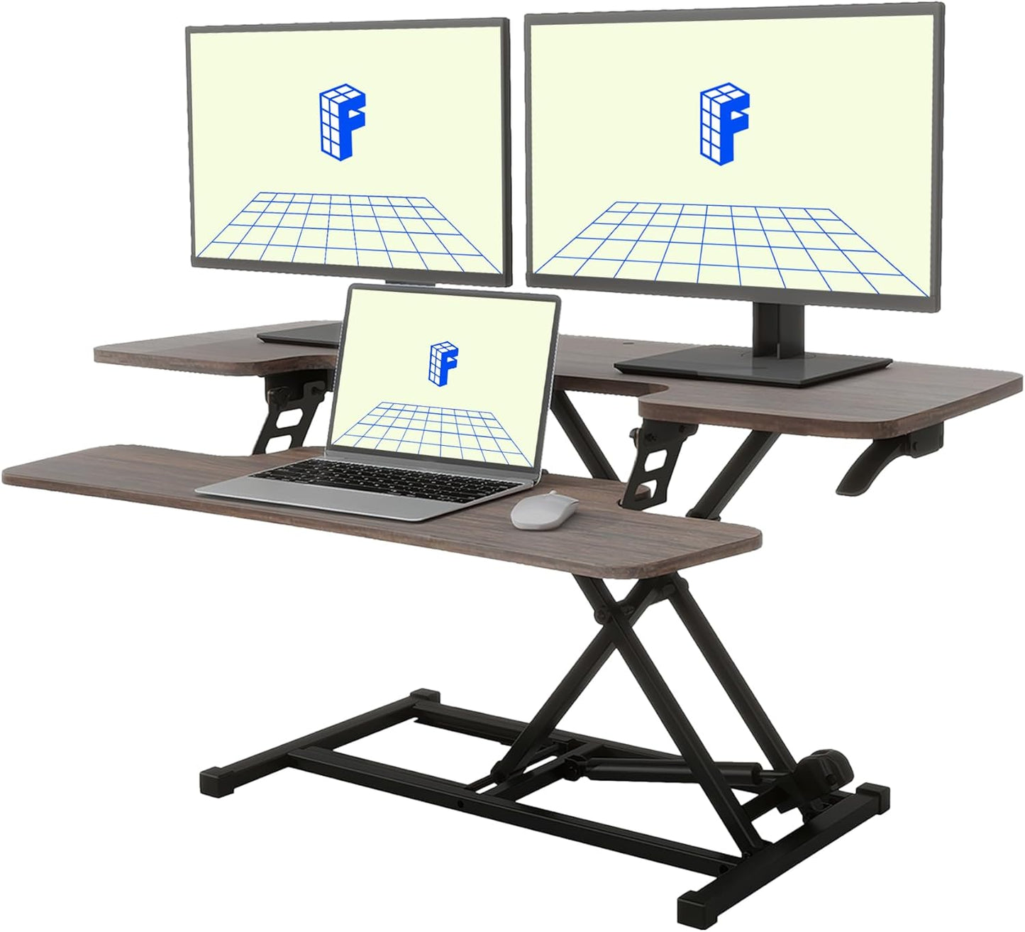 FLEXISPOT 42" Height Adjustable Standing Desk Converter Sit-to-Stand Desk Riser for Home and Office Computer Workstation with Wide Keyboard Tray, Walnut Color