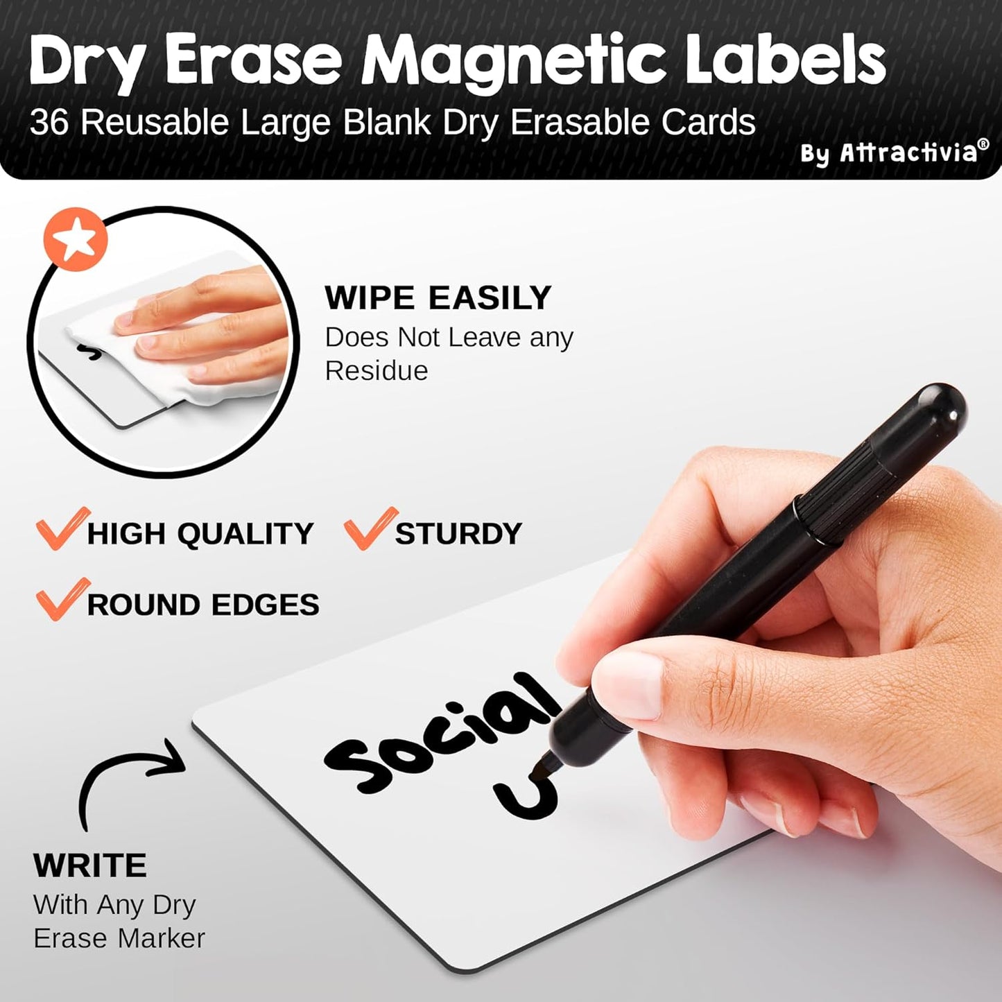 Dry Erase Magnetic Labels 5.6 x 3.7 in, Dry Erase Magnets, 36-Pack, White Erasable Write-On All-Purpose Labels, for Office, Education, Home, Whiteboard