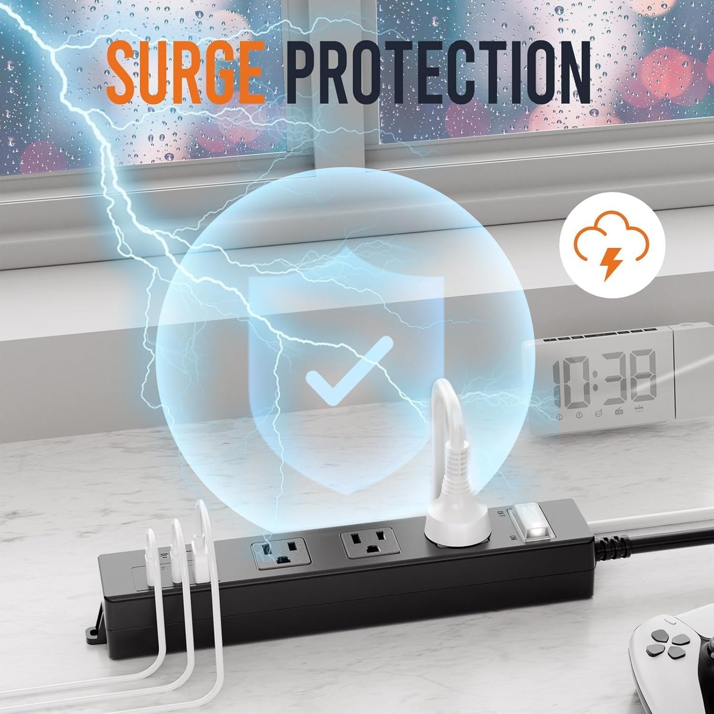 IPX6 Outdoor Power Strip Weatherproof, Waterproof Surge Protector with 3 Wide Outlet with 1A2C USB Ports, 10FT Long Extension Cord, Wall Mountable for Outside Decorations and More UL Listed(Black)