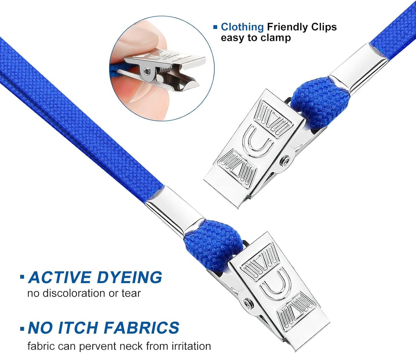 100Pcs Lanyards for Id Badges and 100 Pcs Clear Plastic Horizontal Name Badge ID Card Holders, Flat Neck Lanyards with Clip Waterproof Resealable Name Tag Badge ID Card Holders, Blue