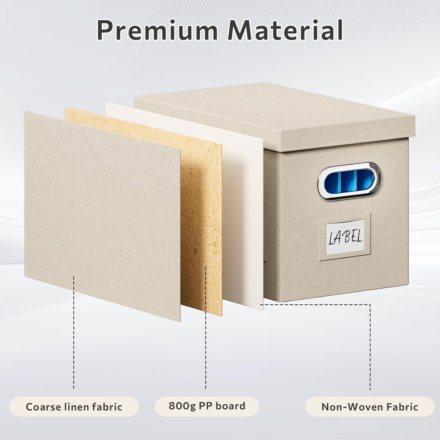 File Organizer Box with Lid - Set of 2 Portable Hanging filebox, Collapsible Linen Decorative Filing Storage Boxes for Office & Home File Cabinet (Beige 14 x 9.3 x 10.9 inch)