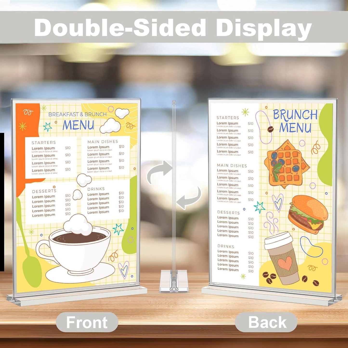 EHWINE 16 Pack Acrylic Sign Holder 8.5 x 11, Double-Sided Tabletop Silver Sign Holder, Clear Acrylic Picture Frame Menu Flyer Paper Holder Display Stand for Home Wedding Party (with Non-Slip Pads)