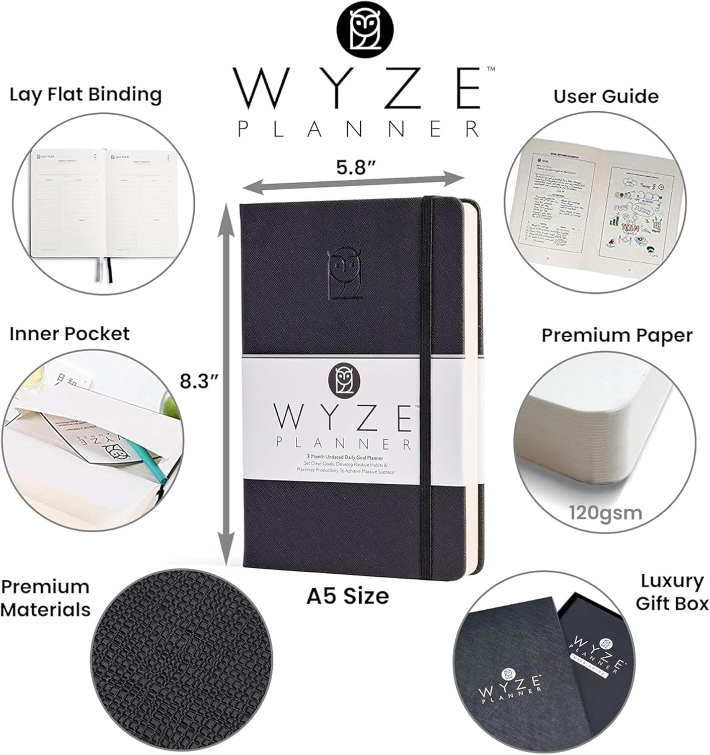 Undated Daily Planner – 3-Month A5 Productivity Organizer with Full Page Per Day, Hourly Schedule, Goal Setting, Habit Tracker, Weekly & Monthly Pages – Hardcover Time Management Notebook (Black)
