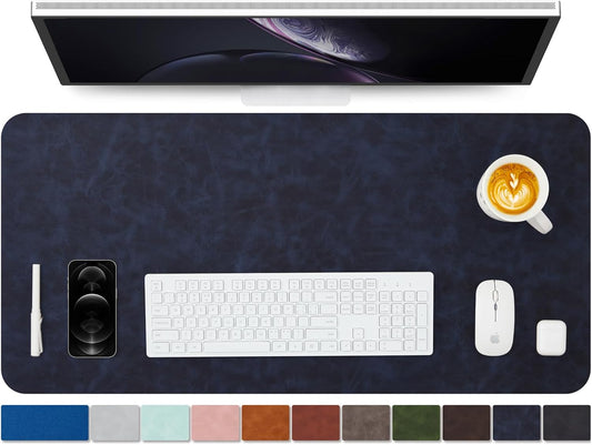 Distressed Leather Desk Mat - Non-Slip PU Desk Pad for Office and Home - Desk Organization and Accessories - Ideal for Large Mouse Pad and Desk Mats on Top of Desks(Navy Blue,36"x 17")