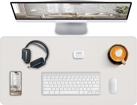 Desk Pad Mat - Leather Desk Pad Protector for Office and Home - Desk Organization and Accessories - Ideal for Large Mouse Pad and Desk Mats on Top of Desks(White,31.5" x 15.7")
