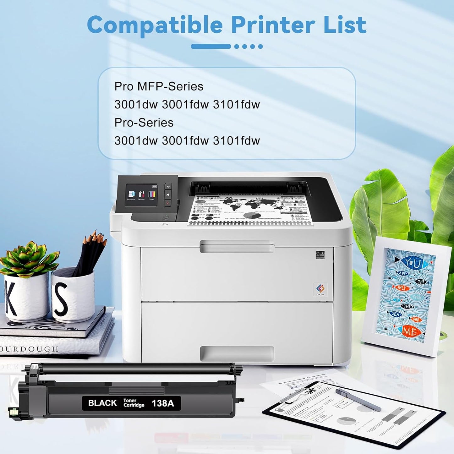 138A Toner Cartridge 1 Black with Chip Compatible for HP 138A W1380A Work with HP Laserjet Pro 3001dw 3001fdw 3001, MFP 3101fdw 3101 High Yeild Printer Toner Cartridge