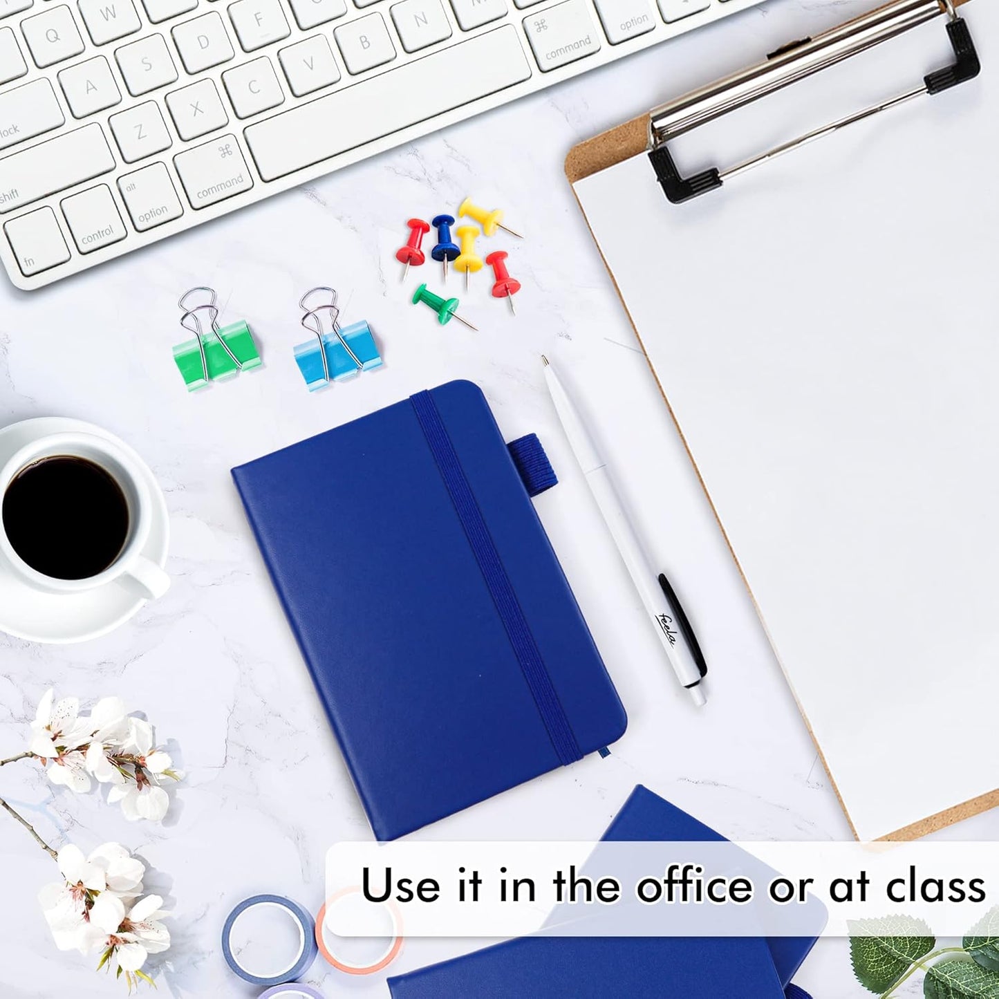 feela 15 Pack Pocket Small Notebooks Bulk, Mini Cute Notepads Hardcover College Ruled Lined Journals with Pen Holder for School Business Memos, with 15 Black Pens, 3.5”x 5.5”, A6, Navy