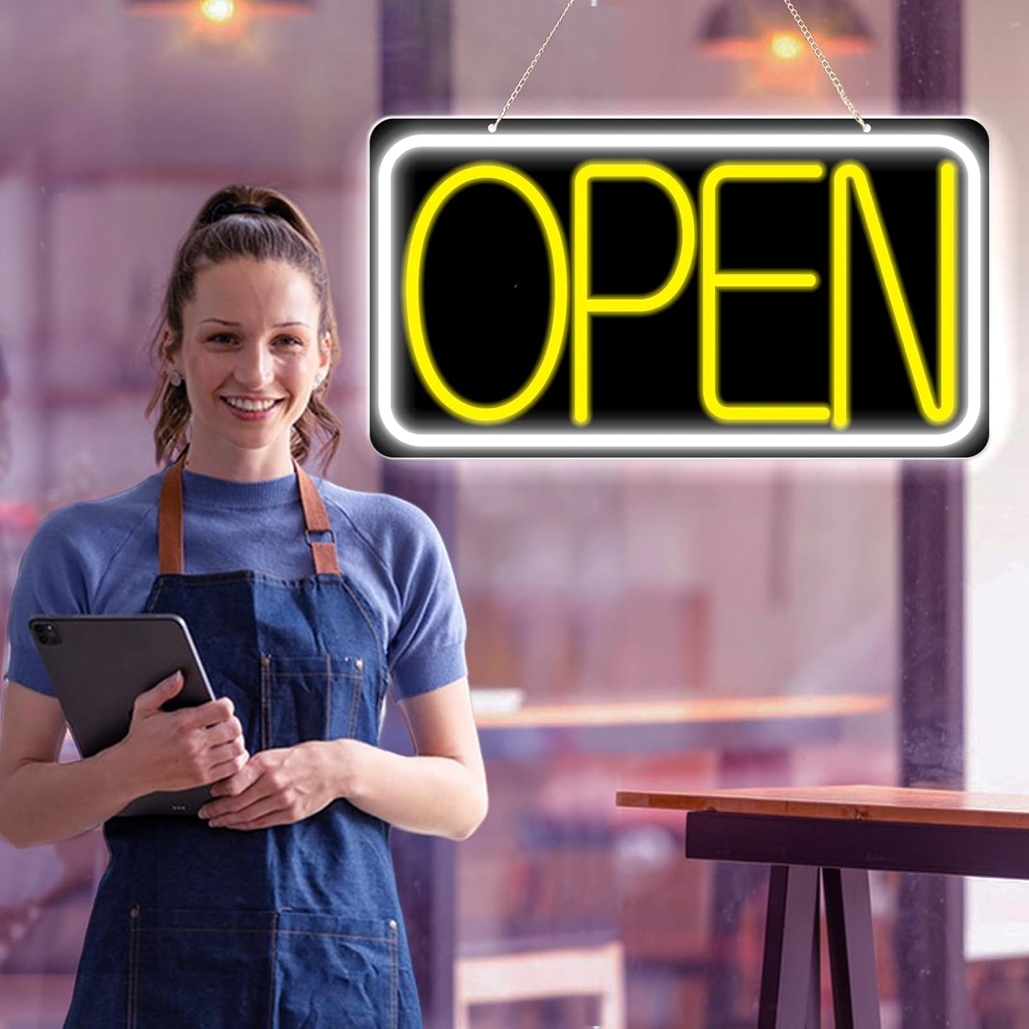 16.5" X 9" Led Neon Open Signs for Business Ultra Bright Plug In Electric Light Up Open Signs with ON/OFF Switch and 12V/2A AC Adapter for Storefront Window Bar Salon Coffee Stores (White/Yellow)