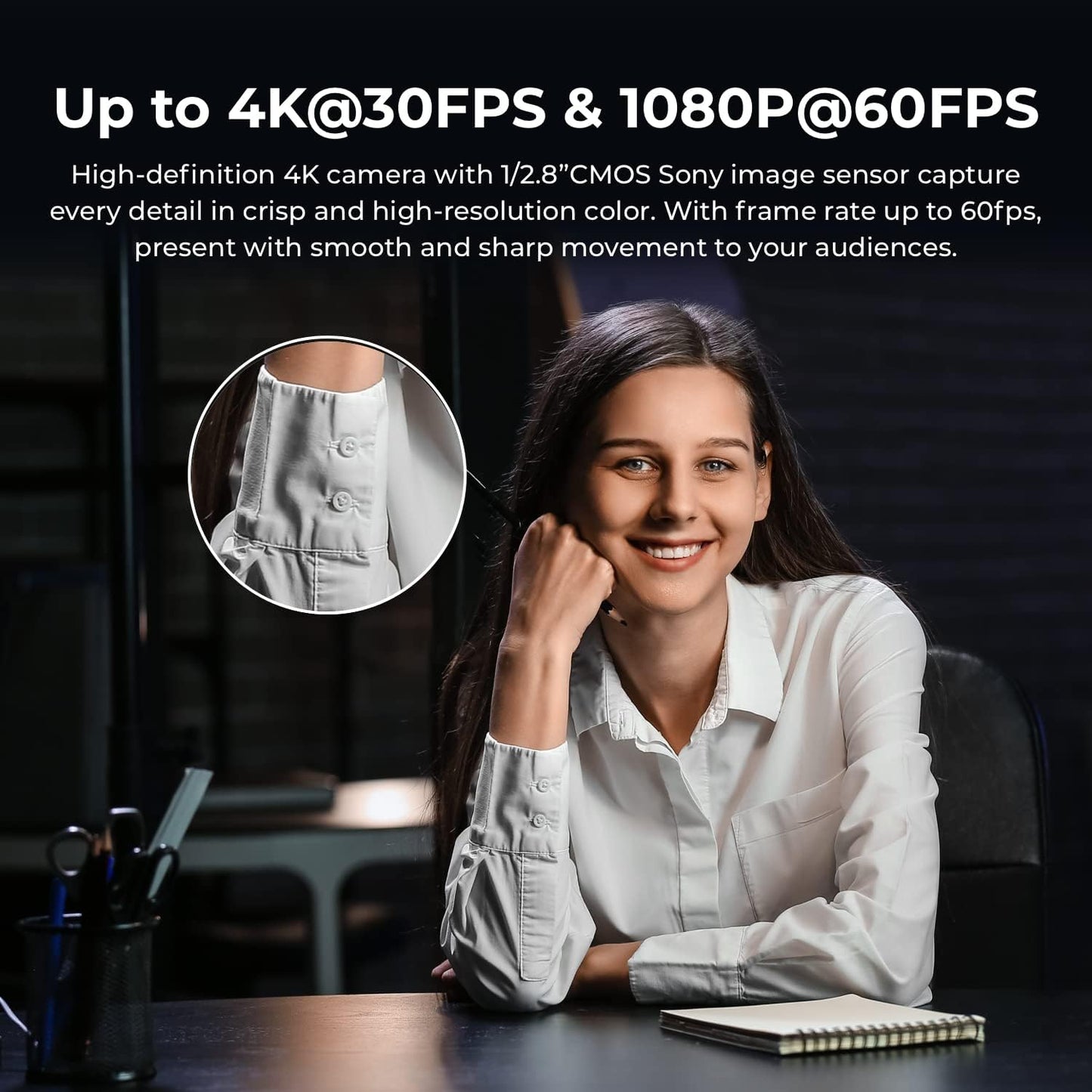 OBSBOT Meet AI-Powered 4K Webcam, AI Framing & Autofocus, Webcam with Microphone, Background Bokeh, 60 FPS, HDR Low-Light Correction, Beauty Mode, Webcam for PC, Streaming, Conference, Gaming, etc.