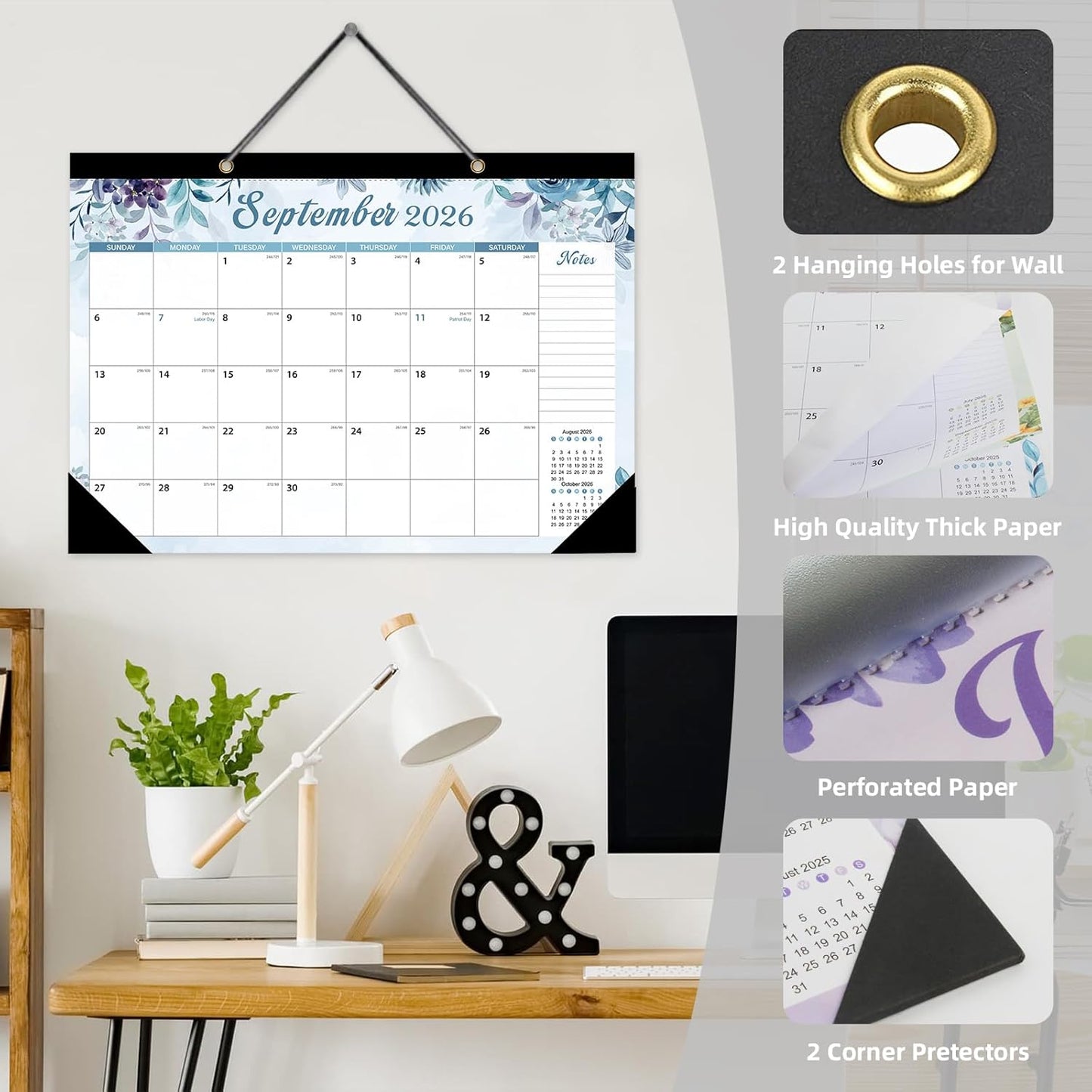 Desk Calendar 2025-2026 Julian Date July 2025 to December 2026, 18 Month Calendar Large 17"x12" Student/Teacher/School Desk/Wall Hanging Calendar (Floral)