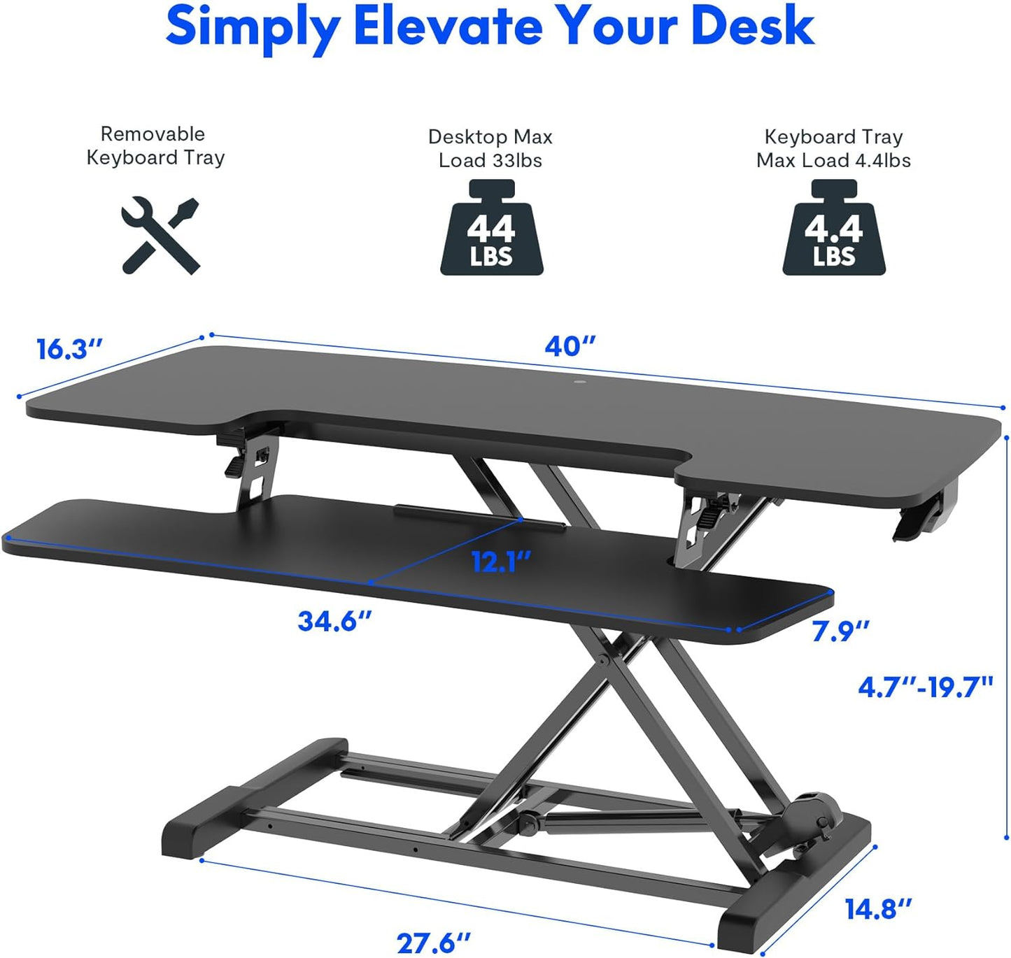 FLEXISPOT Standing Desk Converter 40in Sit to Stand up Desk Riser Height Adjustable Computer Workstation with Spacious 2-Tier Desktop Black