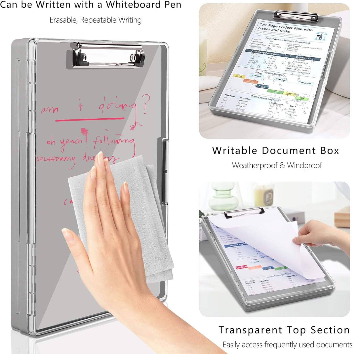 Clipboard with Storage,Heavy Duty Clip Boards 8.5x11 with 2 Storage Case,Clear Visible Top Panel Storage Clipboards,Side Opening Clip Boards,Nursing Clipboard Folder Case for Office Supplies-Gray