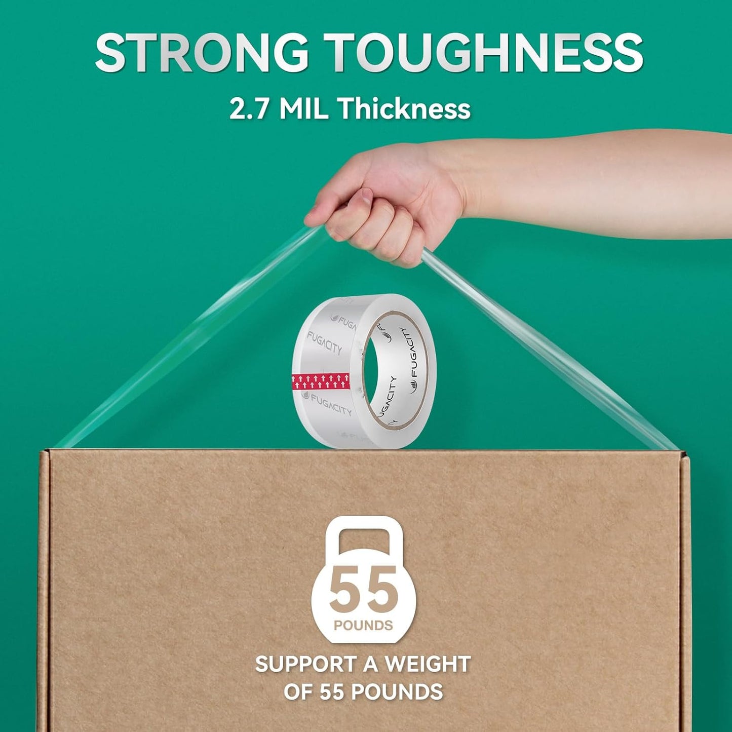 FugaCity Clear Packing Tape Refills (12 Rolls),Heavy Duty Packaging Tape for Moving Sealing, Moving Supplies Shipping Tape,2.7 Mil Thick, 2 in Wide,65 Yards Per Roll,Total 780 Yards