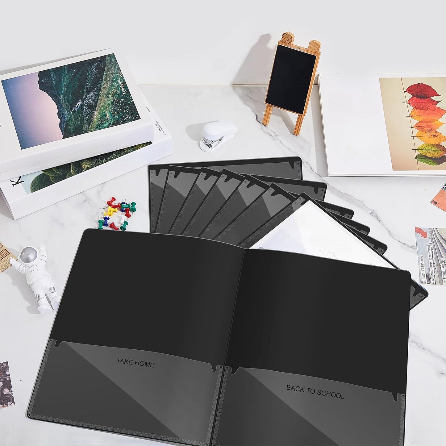 Henoyso 24 Pcs Folders Take Home Heavy Duty 2 Pocket Homework Folders with Clear Front Pockets for Elementary Students Parent Teacher Communication (Black)