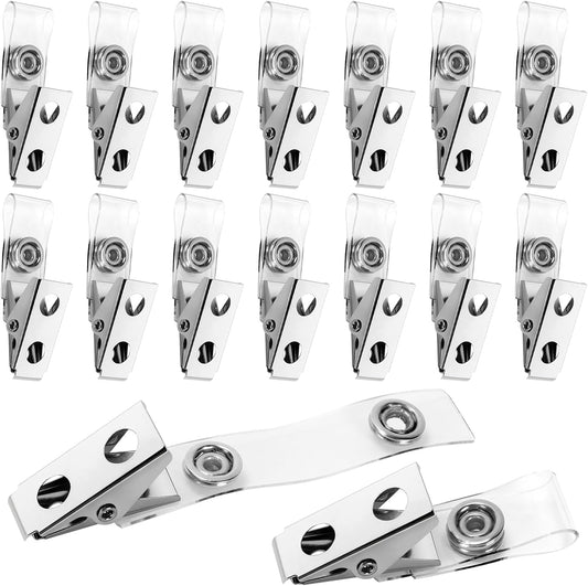 100Pcs Premium Metal Badge Clips with Clear PCV Straps, for ID Cards, Badge Holders, Name Tags, Work Badges