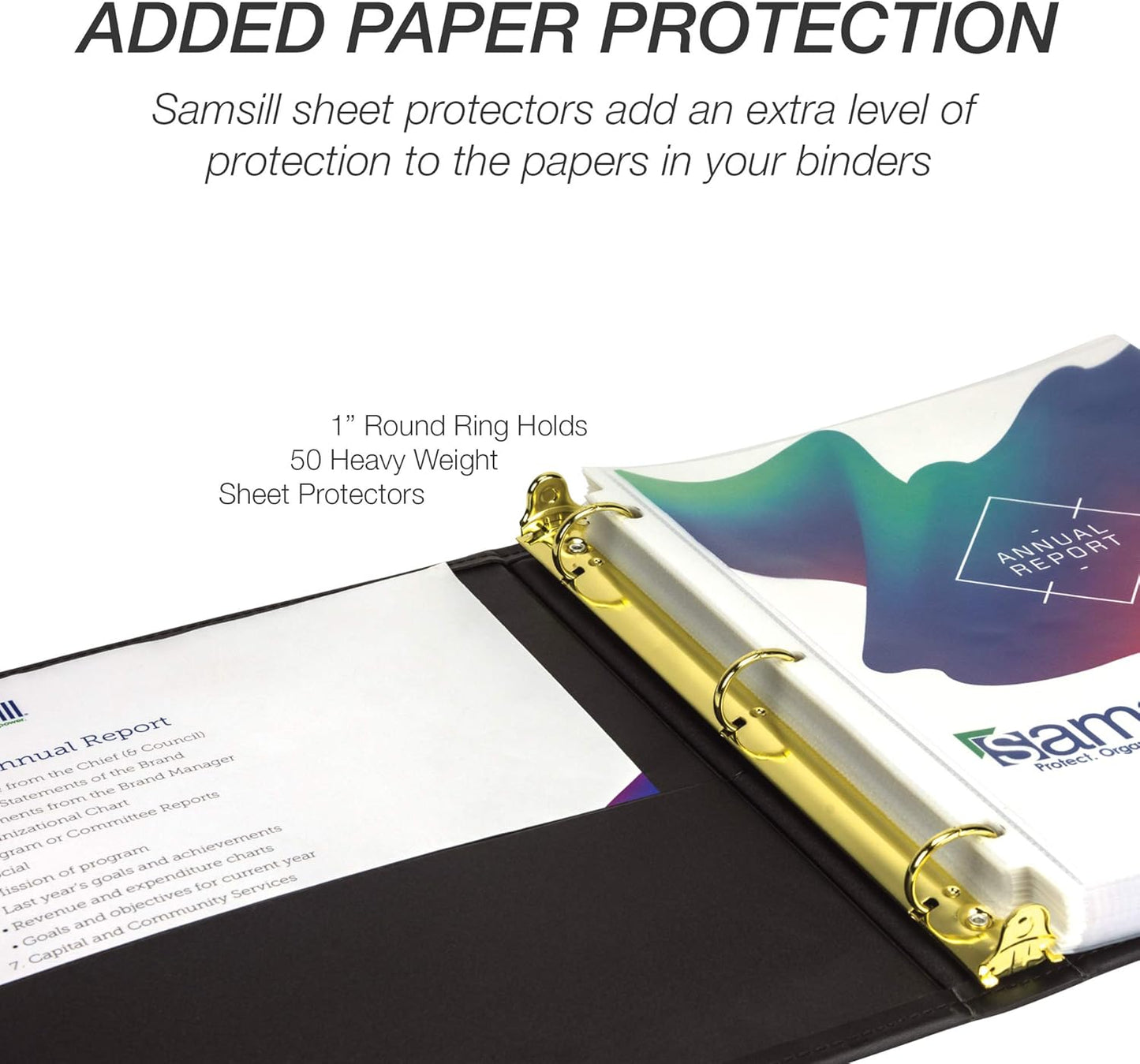 Samsill Leather Binder, Classic Collection, 3 Ring, Executive Presentation Portfolio, 1 Inch (Holds 200 Sheets), Brass Round Ring, Black