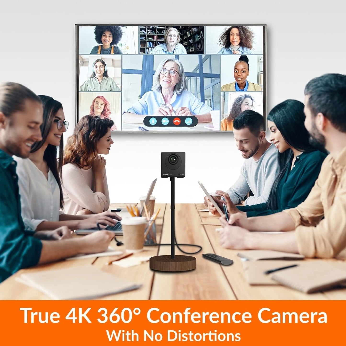 Innex Cube 4K 360 Degree Video Conference Camera with Multiple AI Modes, Dual Omnidirectional Mics, Remote, Plug and Play Conference Room Webcam for Zoom, Microsoft Teams, Open Space, Meeting Room