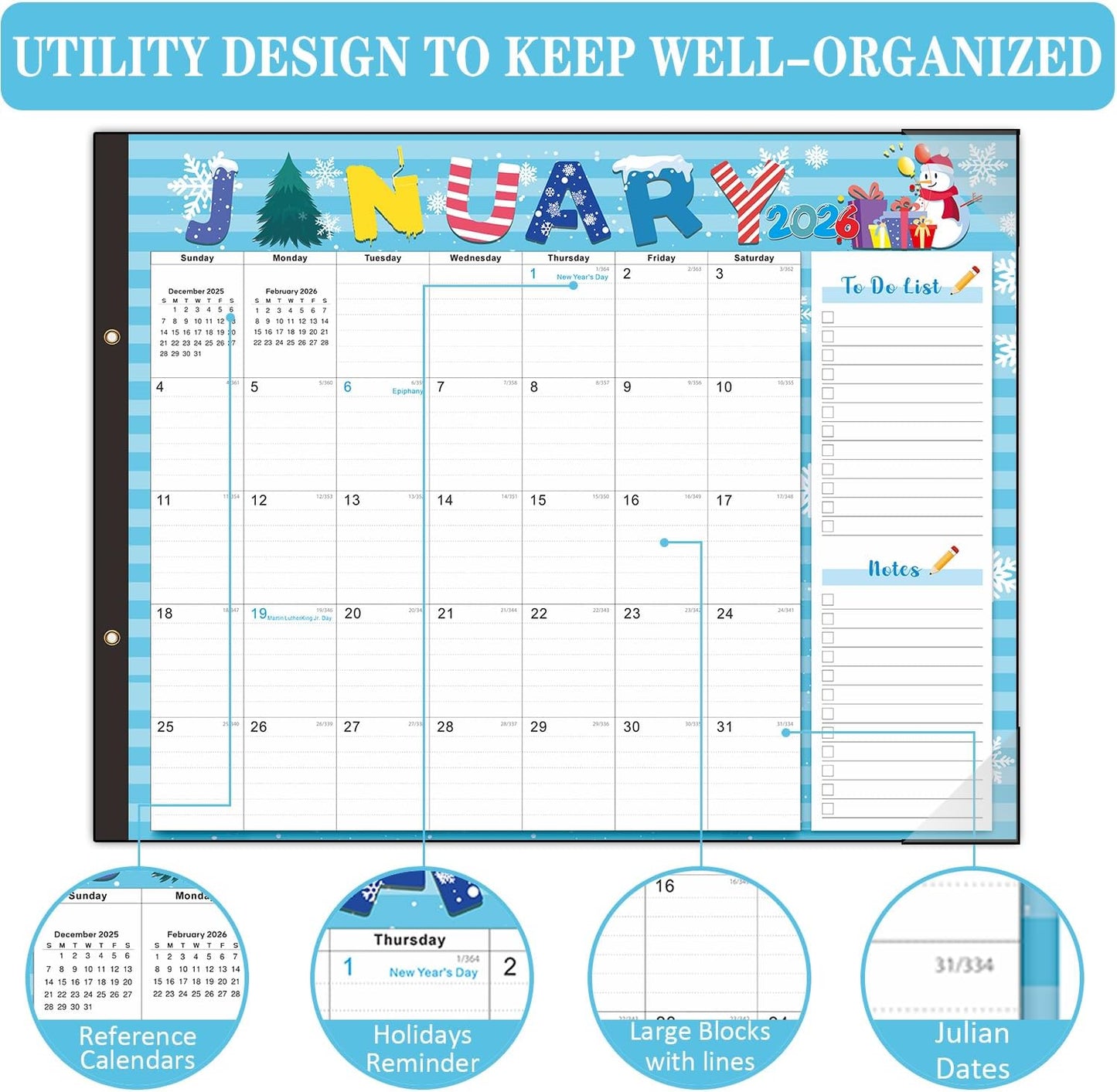 Lateefah Desk Calendar 2025, Large 22'' x 17'' Desk Calendar 2025-2026, 18 Month Desktop Calendars for Home & Office, Use July 2025 to December 2026