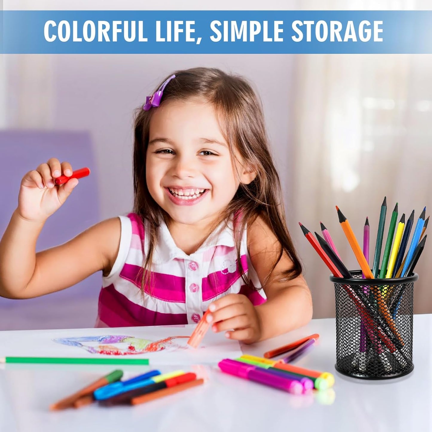 2 Pack Black Pencil Cup - Wire Mesh Pen Cup Holder for Desk, Office Pen Organizer With Sleek Design