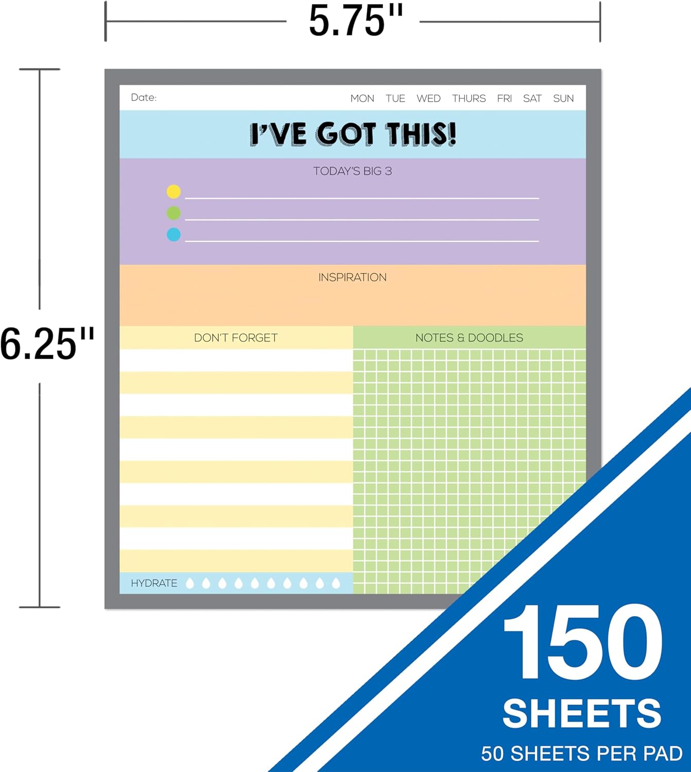 Carson Dellosa I've Got This Notepad 3-Pack Set, Note Pads for To Do List, Goals, Sketch Pad, Checklist, and Classroom Organization Stationary, Desk Accessories and Office Supplies