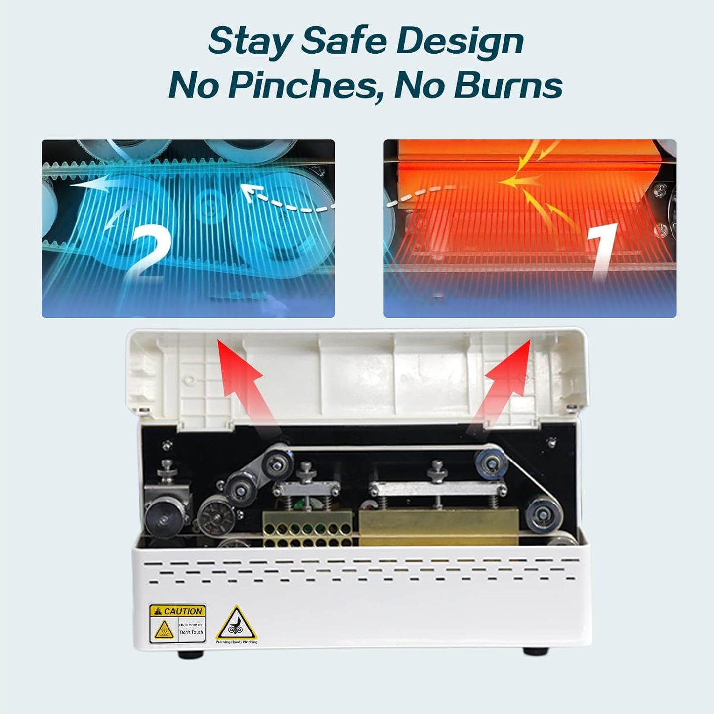 Continuous Heat Sealing Machine for Plastic/Mylar Bags, with Digital Temperature Control, Lightweight Horizontal Bag Sealer for Food Storage, Kitchen, Bakery, Snacks (Sealing Machine with Roller)