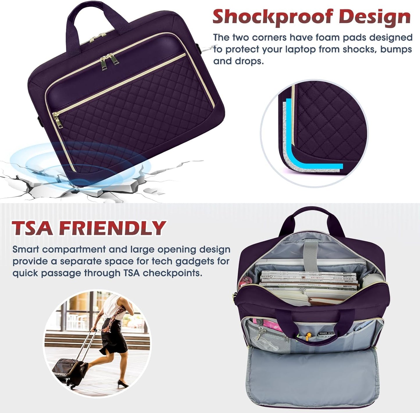 NEWHEY Laptop Bag 17.3 Inch Laptop Briefcase for Women Men Waterproof Shoulder Messenger Bag Large Computer Bag for Business Office Work College, Purple