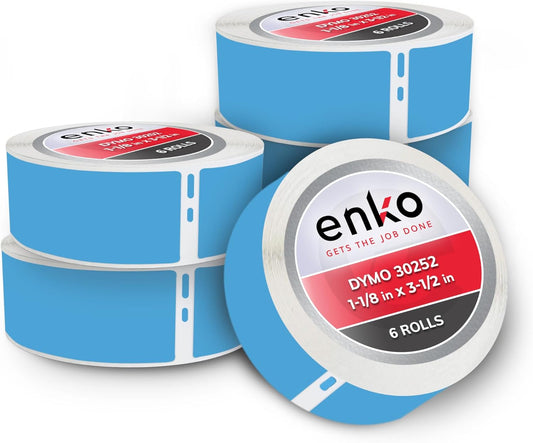 enKo [6 Rolls, 2100 Labels] Address, Shipping & Barcode Labels 30252 - Cyan/Blue (1-1/8" x 3-1/2") Compatible for Dymo LabelWriter & Rollo Printer