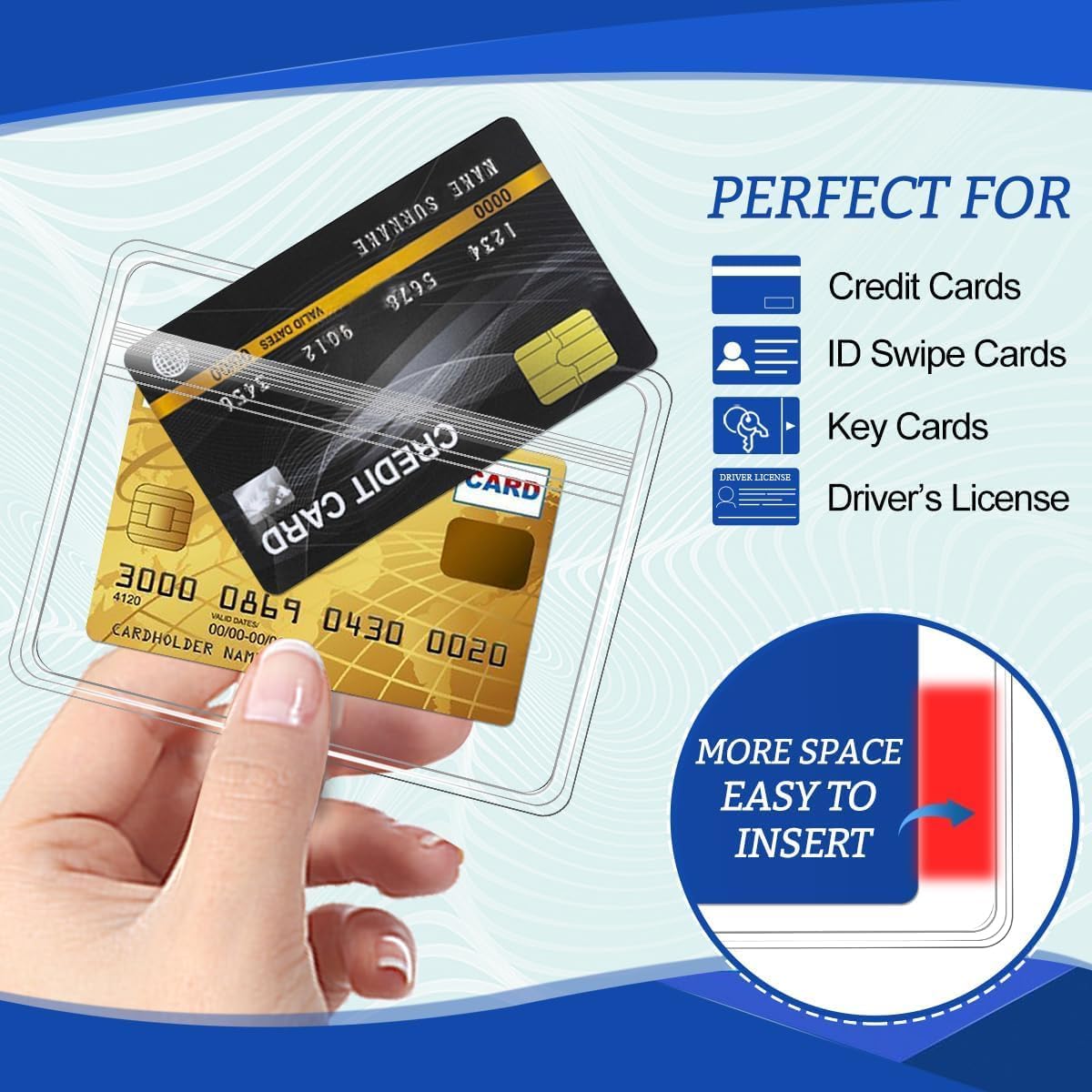 200 Pcs Clear Plastic Extra Thick Horizontal Card Holders, 4x3 Inch Sealable Waterproof Name Badge Bank ID Card Protector