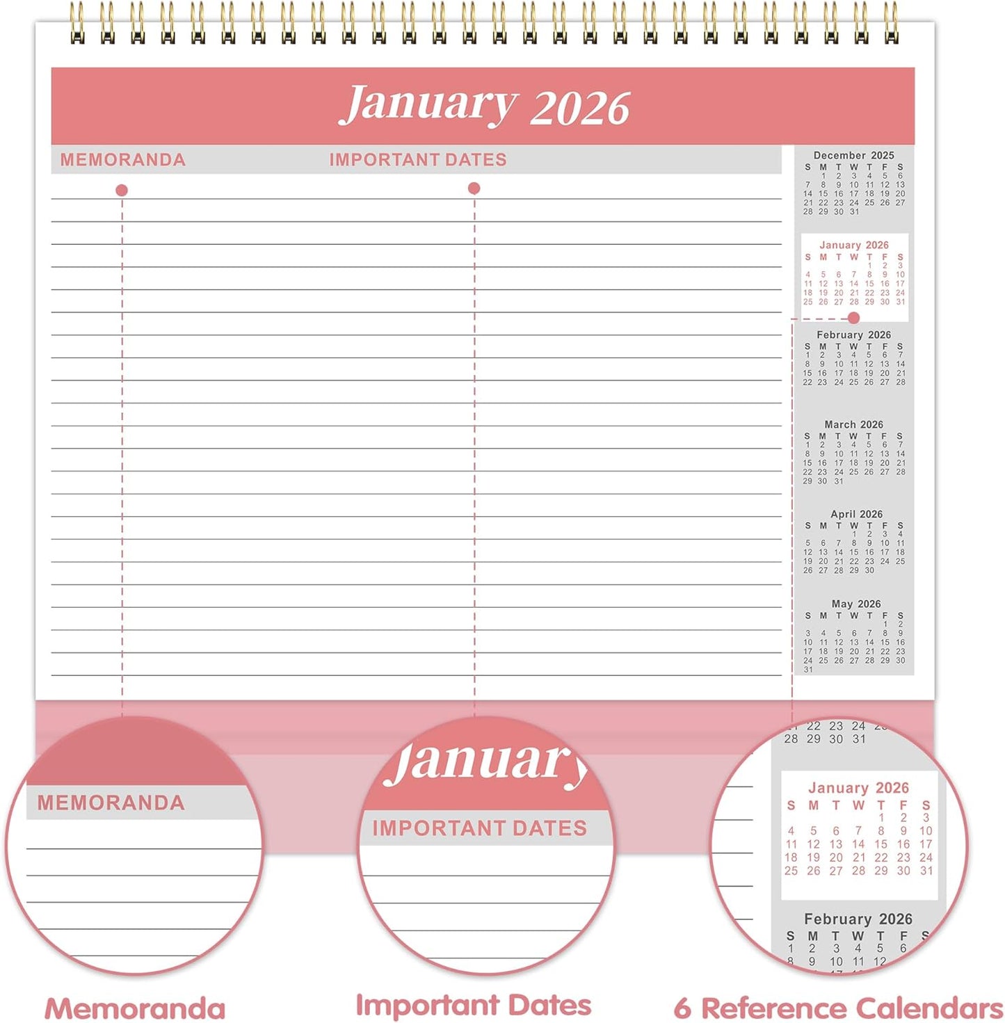 2026 Desk Calendar - Jan. 2026 – Dec. 2026, Standing Flip Calendar 2026, 12 Months Desktop Calendar, 10" x 8.3", Thick Paper, Strong Binding, Stand Up, with Memo Pages ＆ Blank Blocks