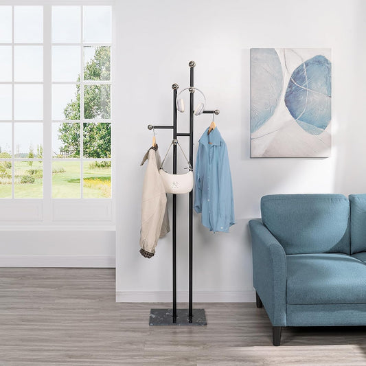 Coat Rack Freestanding with Square Marble Base Heavy Duty Metal Clothes Rack Hanging Stand for Entryway Bedroom Living Room Hotel 14.96 x 10.24 x 68.9 Inches (Black)