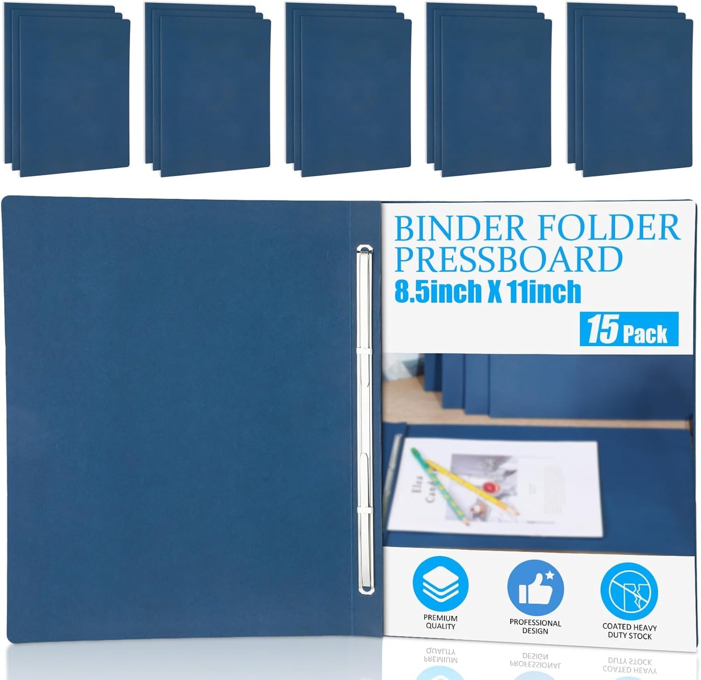 Zhanmai 15 Packs 8.5'' x 11'' Pressboard Report Covers, Metal Prong Fastener with Compressor, Letter Size 3'' Capacity Presentation Report Folder to Neatly Bind Reports, Proposals, Documents(Blue)