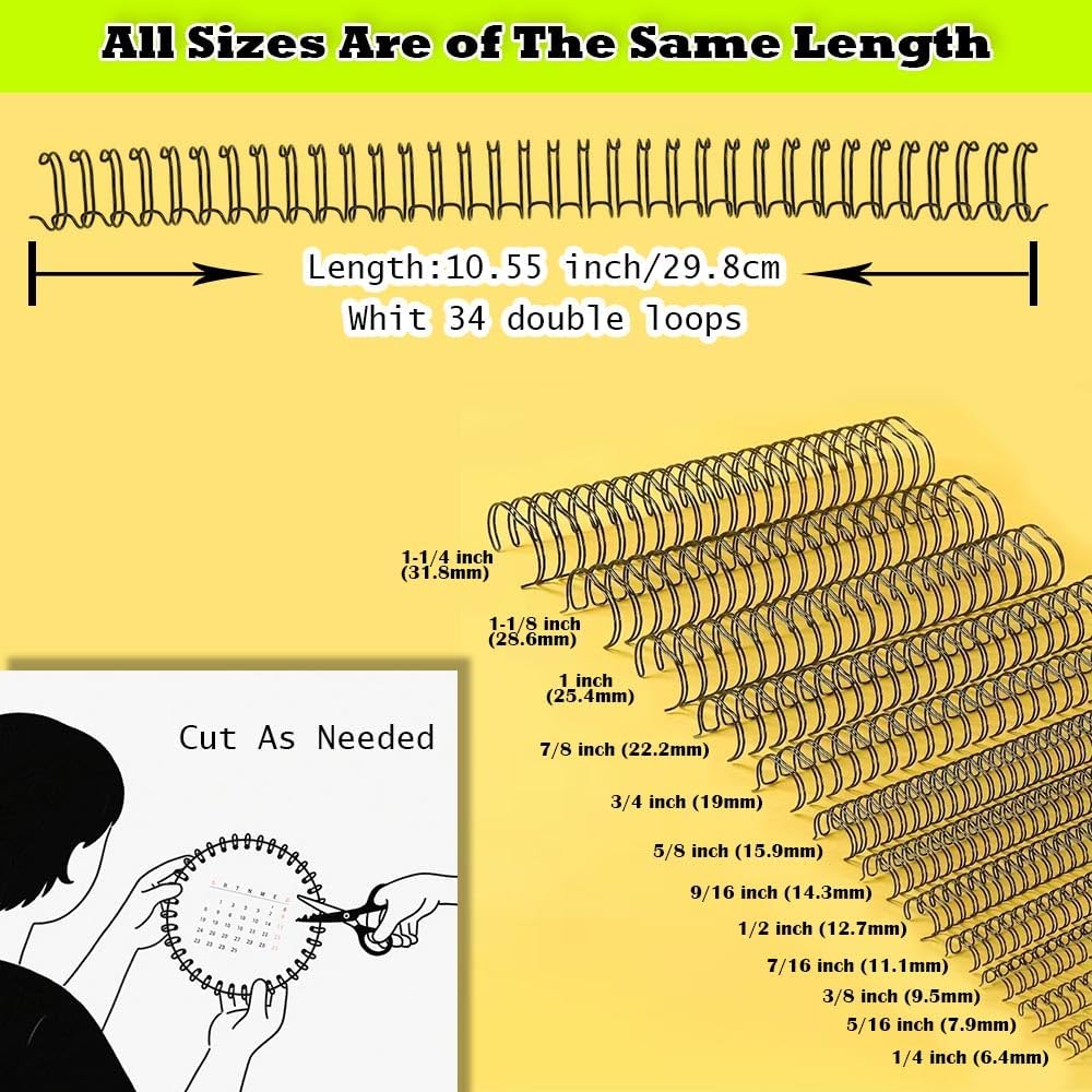 100 Pack Double Loop Wire Binding Spines, YolieraArt 1/4 Inch Spiral Binding Coils for Letter Size,Metal Bindings for Notebook Binder Machine (20 Sheet Capacity, 100P, 3:1 Pitch Twin Combs, White)