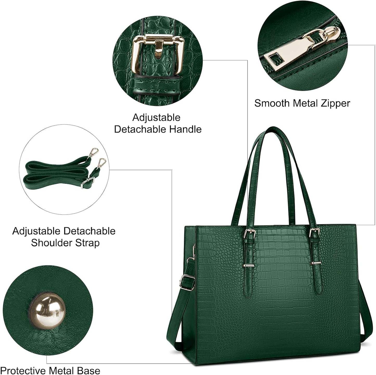 Laptop Bag for Women 15.6 Inch Laptop Tote Bag Leather Classy Computer Briefcase for Work Waterproof Handbag Professional Shoulder Bag Women Business Office Bag Large Capacity Green