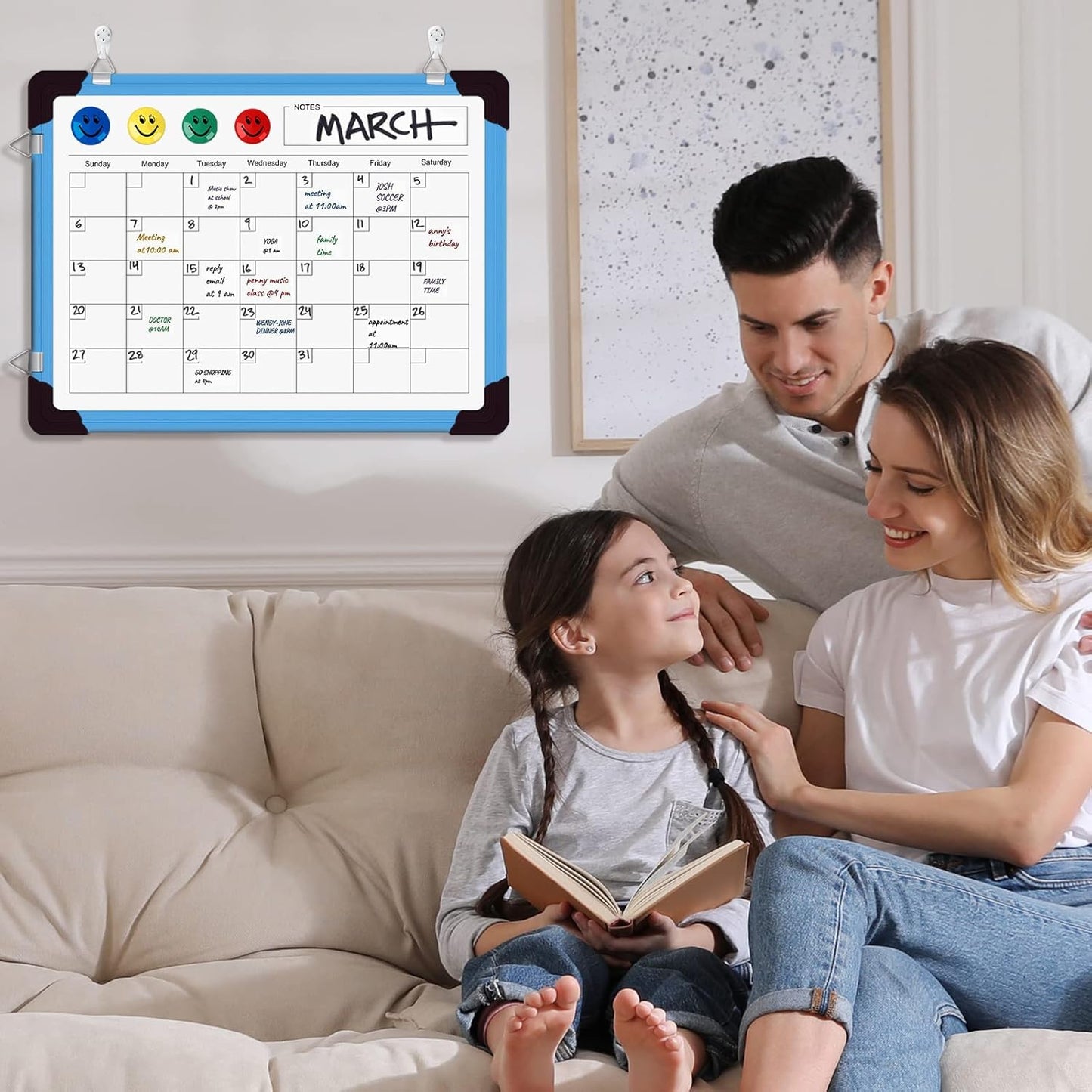 Dry Erase Calendar Whiteboard, Magnetic White Board Calendar Dry Erase Board, 16" X 12" Monthly Calendar Board Small Wall Hanging Planner Memo Whiteboard for Home, School, Office, Kitchen (Blue)