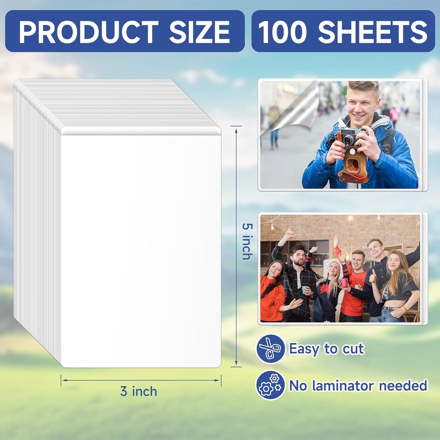 100 Sheets 3x5inch Self Seal Laminating Pouches Self Adhesive Laminating Sheet No Laminating Machine Needed for Photos Index Cards