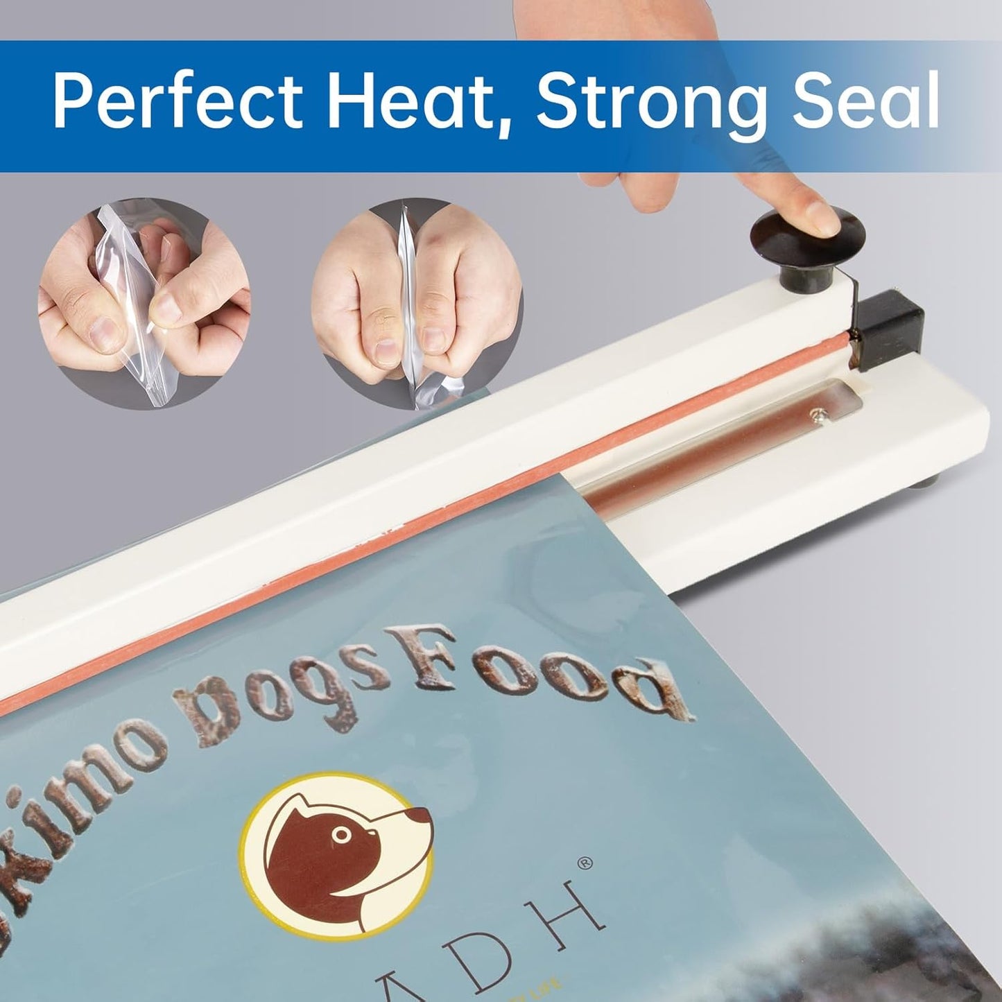 Impulse Heat Sealer with Seal bar, Heavy-Duty Bag Sealing & Cutting Machine, 8mm Sealing Width, 1 Extra Replacement (white, 24 inch)