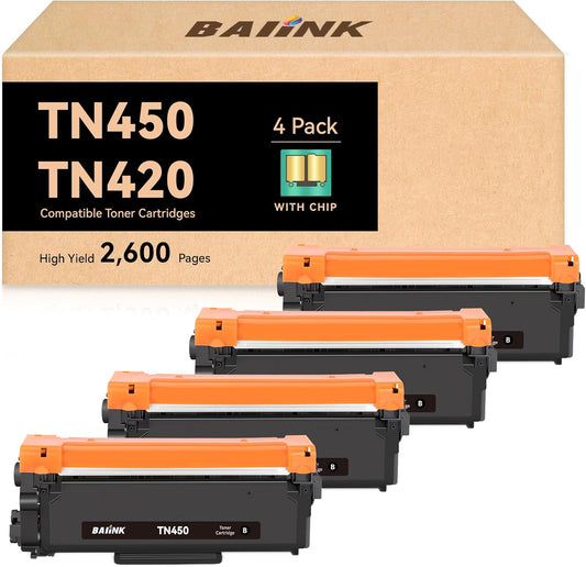Compatible TN450 TN420 Toner Cartridge Replacement for Brother TN450 TN-450 TN420 TN-420 Compatible with HL-2270DW HL-2280DW HL-2230 MFC-7360N MFC-7860DW DCP-7065DN Intellifax 2840 2940 Printer