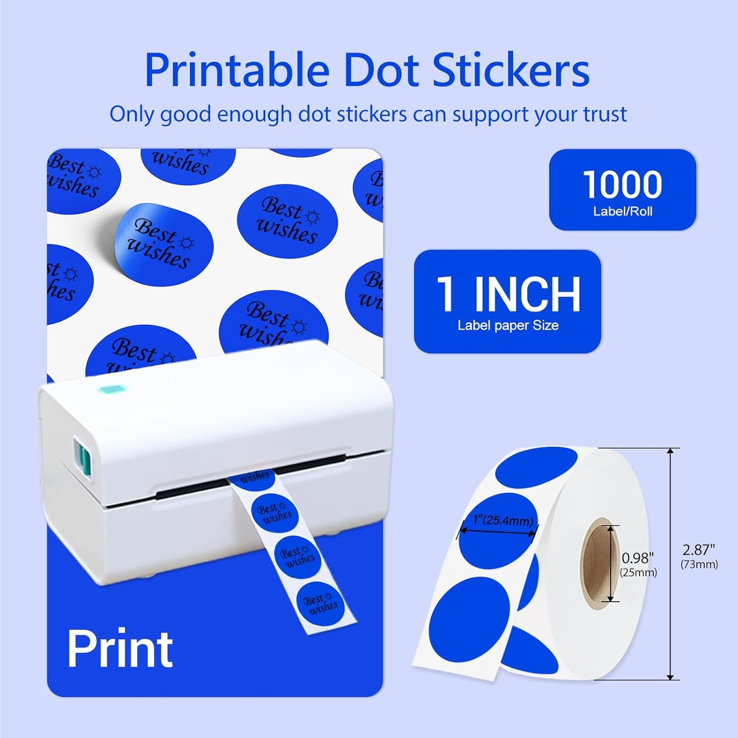 1 Inch Circle Dot Stickers 1000 PCS Color Coding Thermal Labels Dots Writable Printable Small Round Stickers for Office, Classroom, Inventory, Garage, Organizing Storage, DIY, Blue