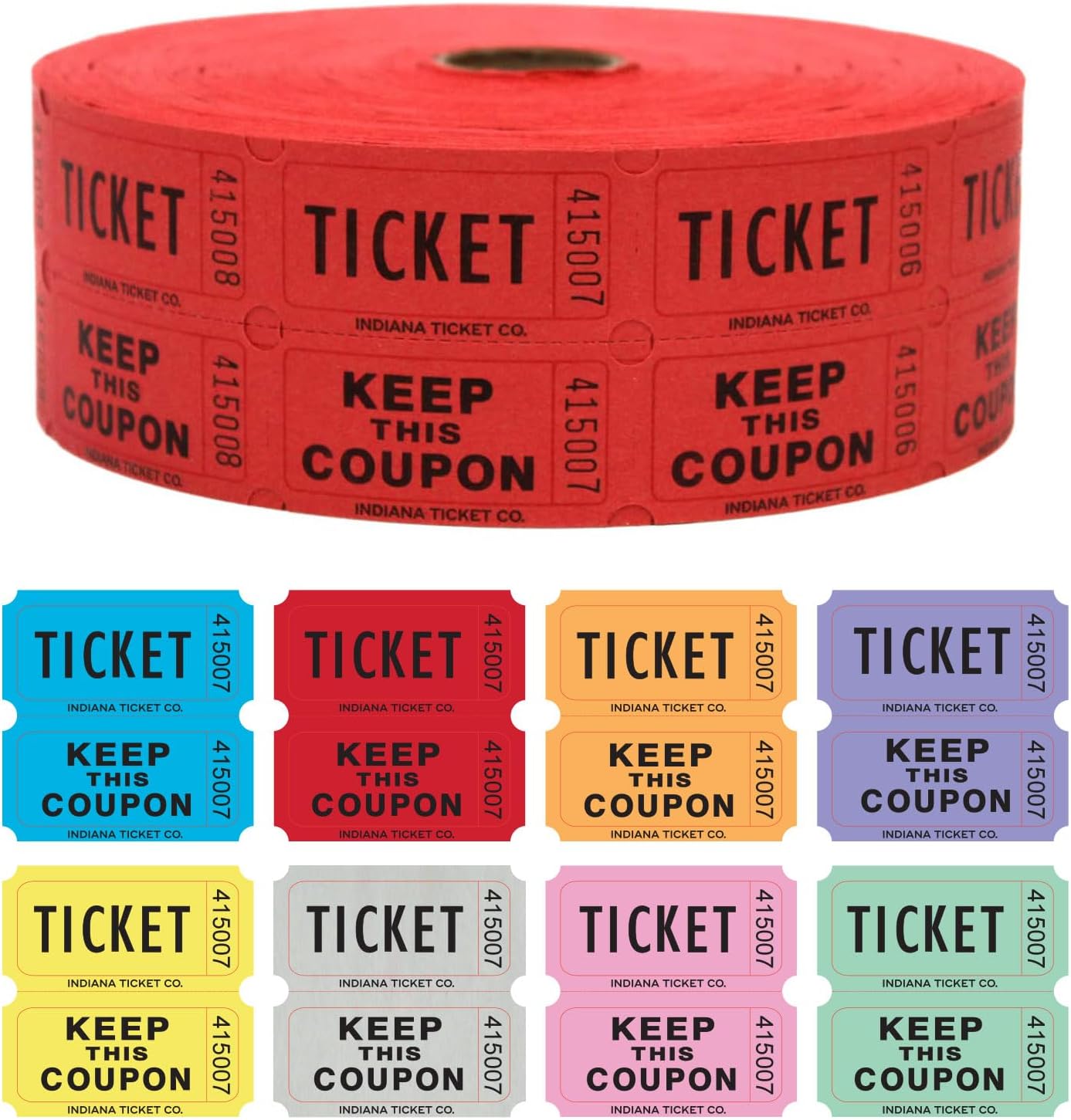 INDIANA TICKET CO. 2,000 Red Raffle Tickets Double Roll, Premium Quality 50/50 Raffle Tickets, Tickets for Events, Carnivals, Door Prizes, Drinks and More