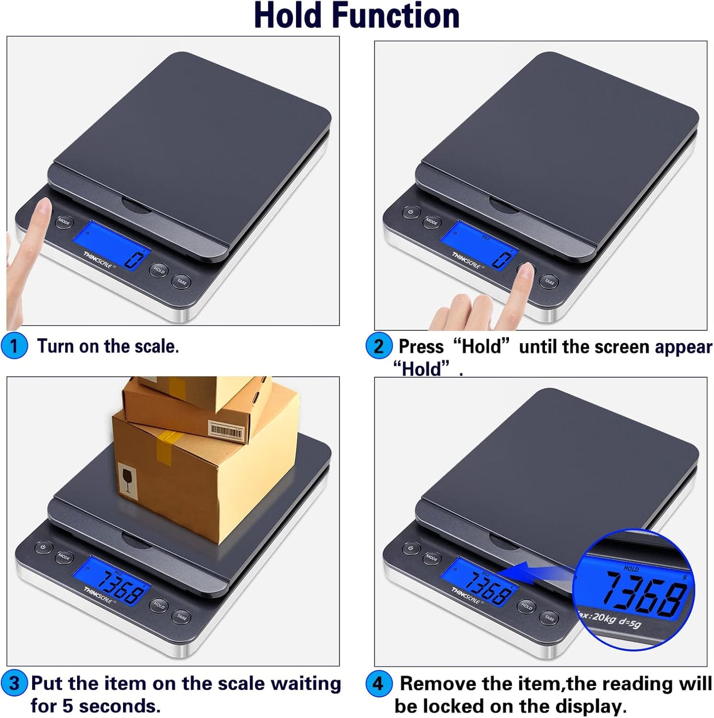 THINKSCALE Shipping Scale, 86lb/0.1oz Postal Scale with Hold and Tare, Scale for Packages, LCD Display, Postage Scale, Mail Scale, Shipping Scale for Small Business, Batteries & AC Adapter