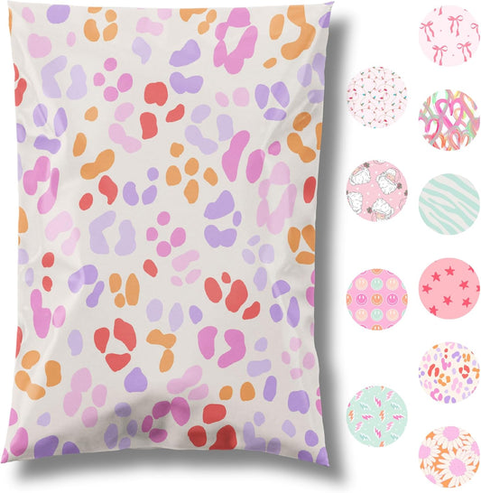 6x9 Designer Poly Mailer 100 Pack Heavy Duty Waterproof Self Seal Shipping Bags for Small Business Large Mailing Envelopes Bulk Tear Resistant Cute Packaging Preppy Leopard