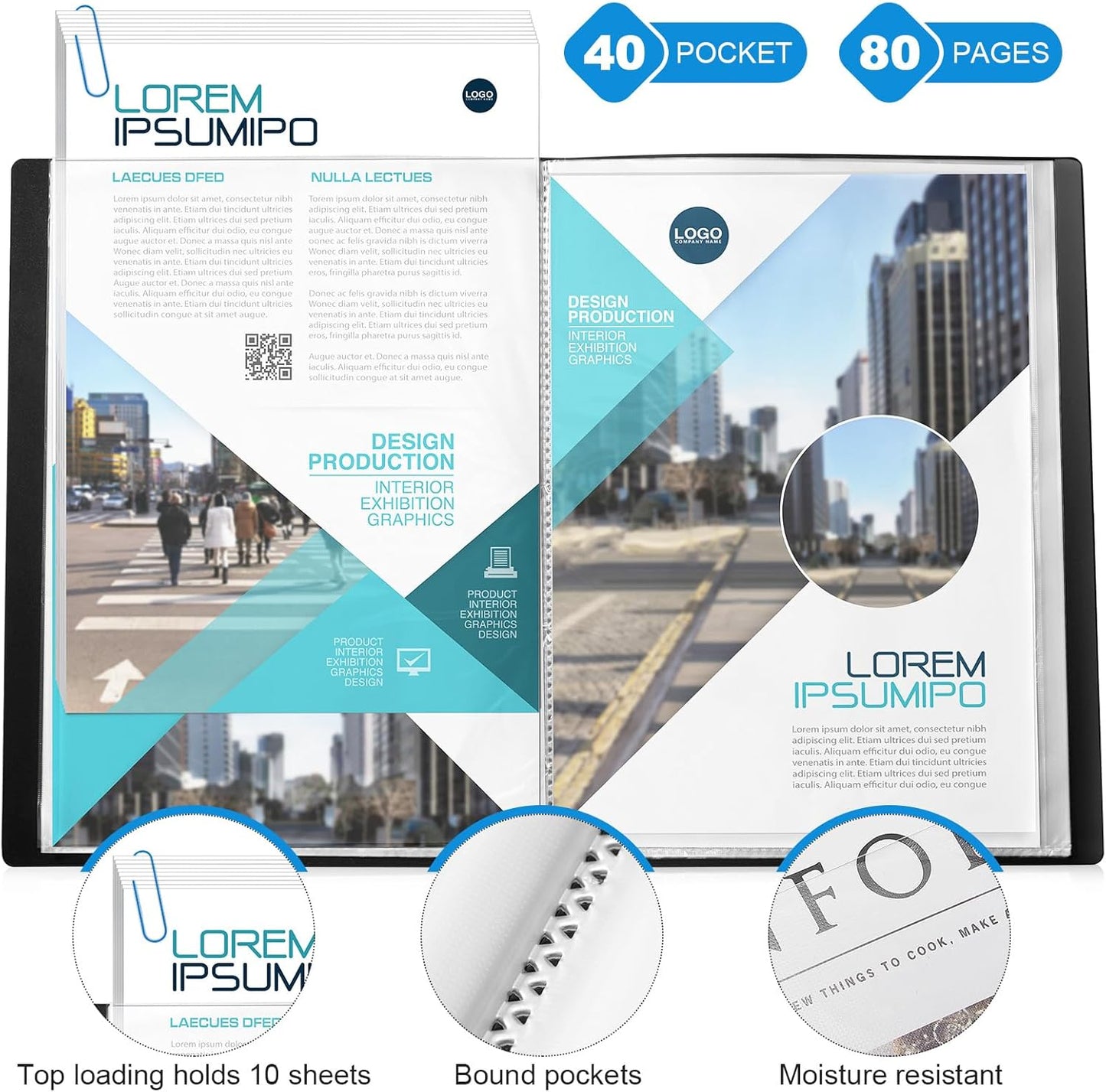 Marspark 4 Pcs Binder with Plastic Sleeves Large 8.5" x 11" Display Presentation Book 40 Pocket 80 Pages Art Portfolio Folder Clear Sheet Protector for Photo Document (Black)