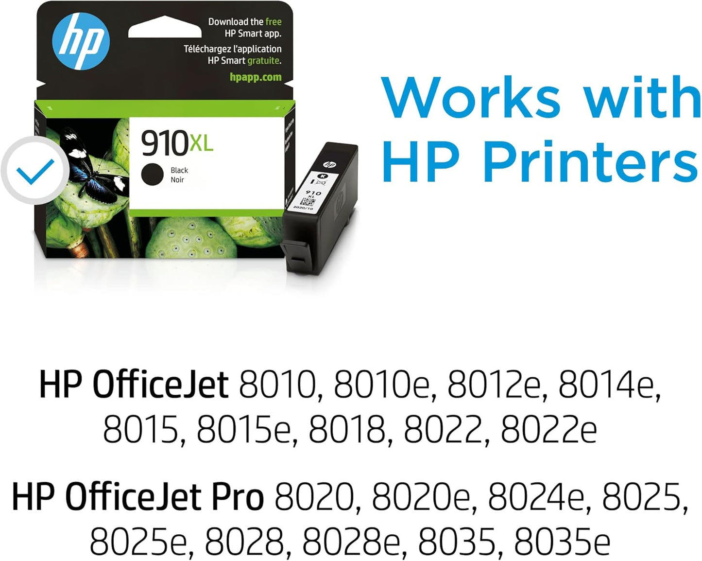 HP 910XL Black High-yield Ink Cartridge for HP Printers | Works with Printer Series: OfficeJet 8010, 8020; OfficeJet Pro 8020, 8030 | Eligible for Instant Ink | 3YL65AN